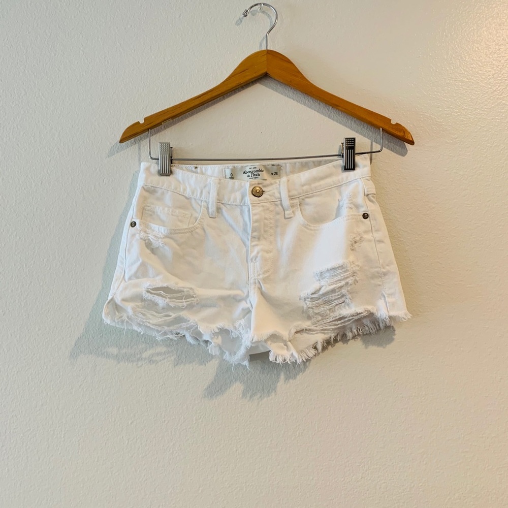 Abercrombie & Fitch White Distressed Jean Shorts